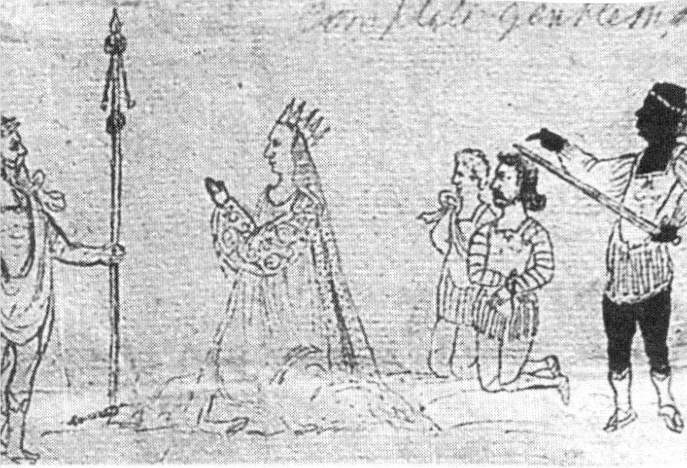 Сцена из «Тита Андроника». Рисунок зрителя Генри Пичема в 1595 году