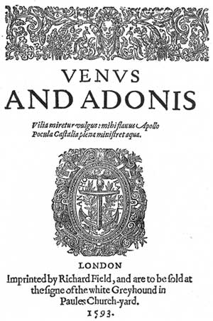 Заглавная страница первого издания «Венеры и Адониса»