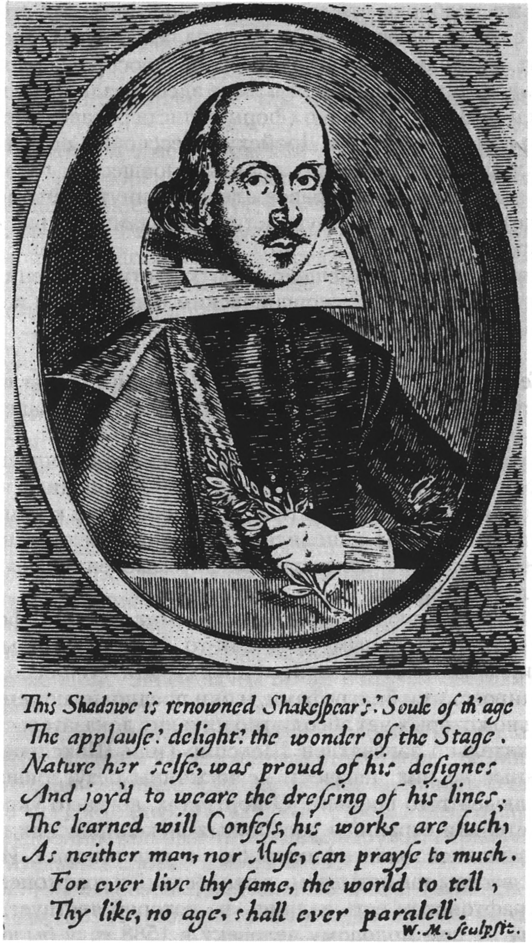 Шекспир. Гравюра в издании Джона Бенсона шекспировских поэм и сонетов. 1640 г. Что означают три вопросительных знака?