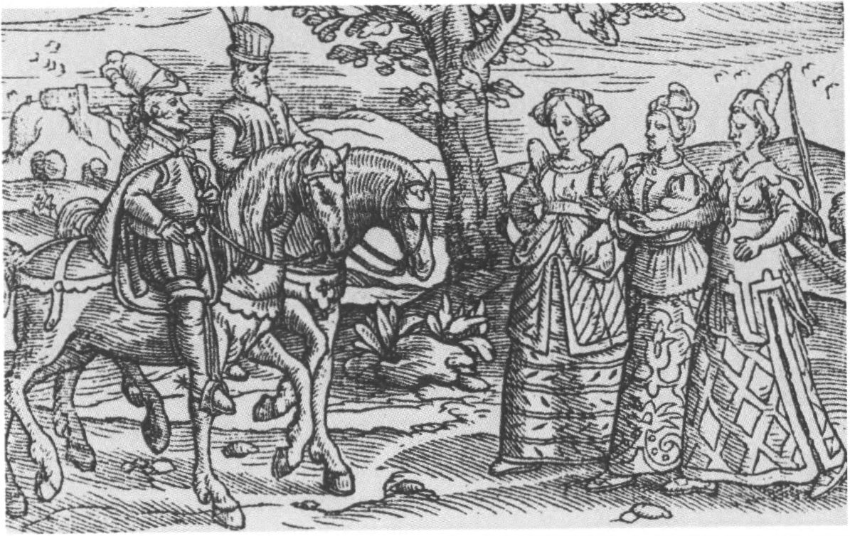 Макбет, Банко и три ведьмы. «Хроники» Р. Холиншеда, источник сюжета «Макбета» У. Шекспира. Гравюра гадания 1577 г.