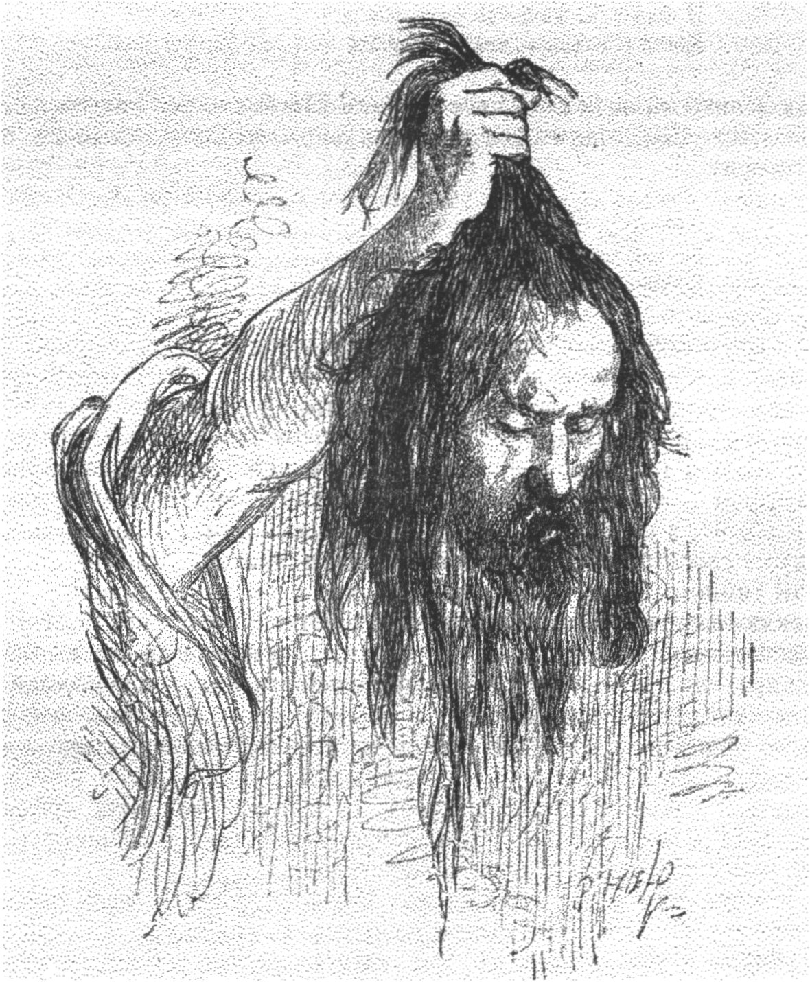 Голова Макбета в руках Макдуффа. Рисунок Джильберта