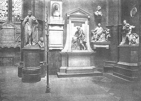 Памятник Шекспиру в Вестминстерском аббатстве («Уголок поэтов» — Poets Corner). Работа Шимекерса (Pieter Scheemaeckers) по проекту Кента (William Kent, 1685—1748)